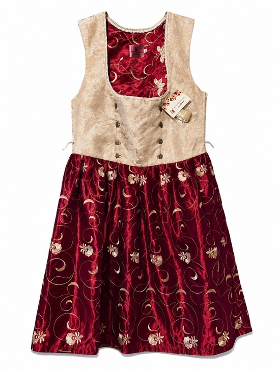 mytrachtenstadl Dresses & Skirts - Women's Burgundy and Cream dirndl Dress with Embroidered Skirt